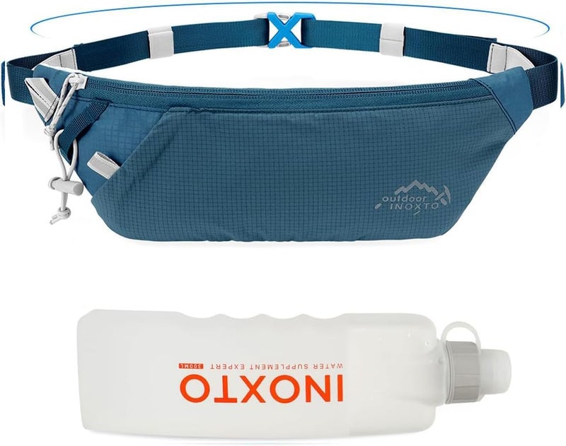 INOXTO Slim Running Belt Fanny Pack for Women and Men Sports Waist Bag Pack with 300ml Water Bottle for Running Walking Cycling Hiking Reflective Running Pouch Belt for All Phones (Black) (Dack Blue) - Image 1